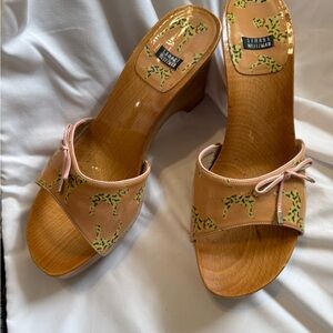 Stuart Weitzman Pink Dalmatian-Print Dog Wood Slide Sandals size 9